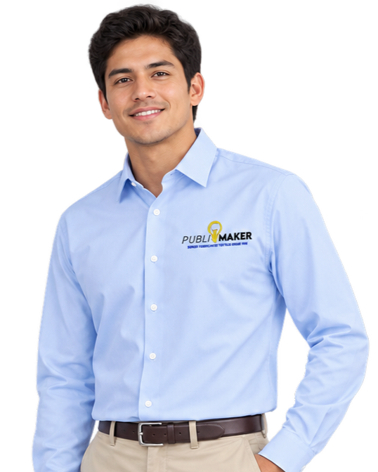 Camisa Popelina Manga Larga puesta por hombre