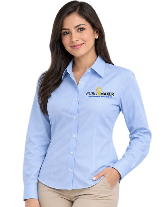 Camisa Popelina Manga Larga puesta por mujer